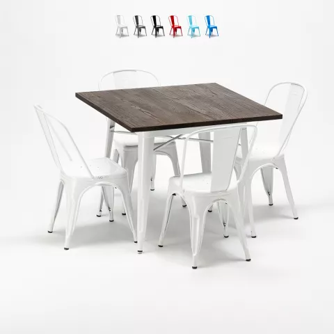 mesa y sillas cuadradas en metal madera estilo industrial midtown Promoción