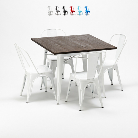 mesa y sillas cuadradas en metal madera Lix estilo industrial midtown Promoción