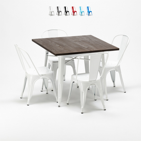 Mesa y sillas cuadradas en metal madera Tolix estilo industrial Midtown