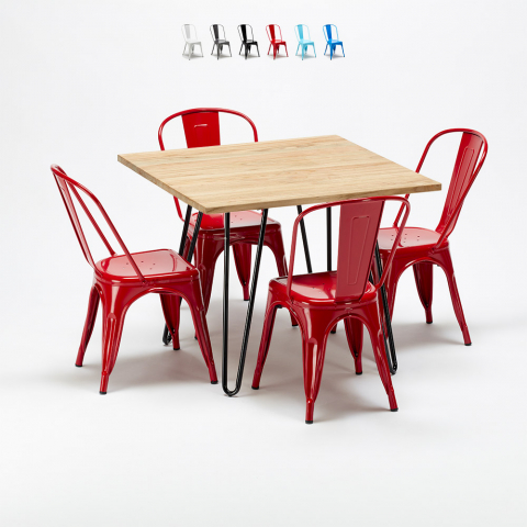 juego de mesa de madera con sillas de metal tribeca estilo industrial Lix Promoción