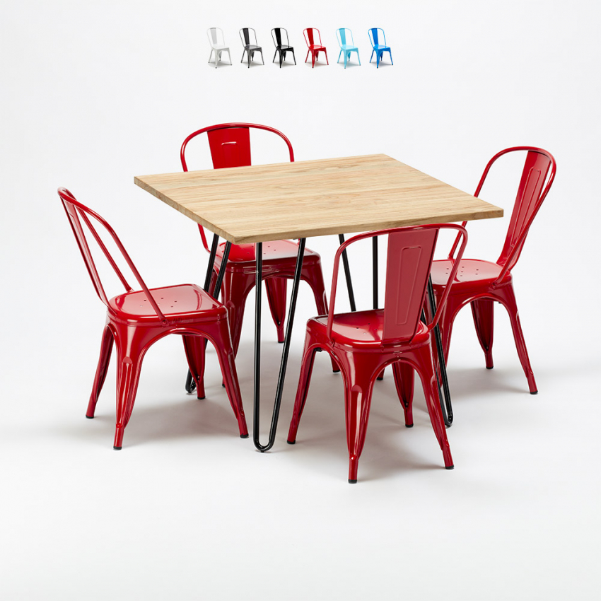 Tribeca: Juego de Mesa de madera con sillas de metal estilo industrial Tolix