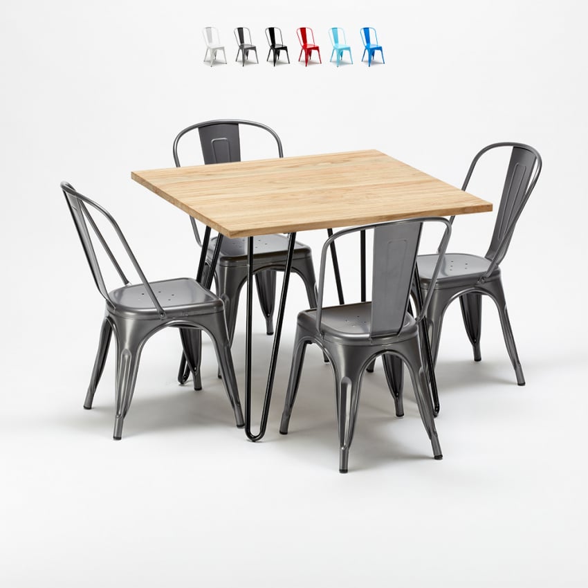 juego de mesa de madera con sillas de metal tribeca estilo industrial Coste juego de mesa de madera con sillas de metal tribeca estilo industrial Coste