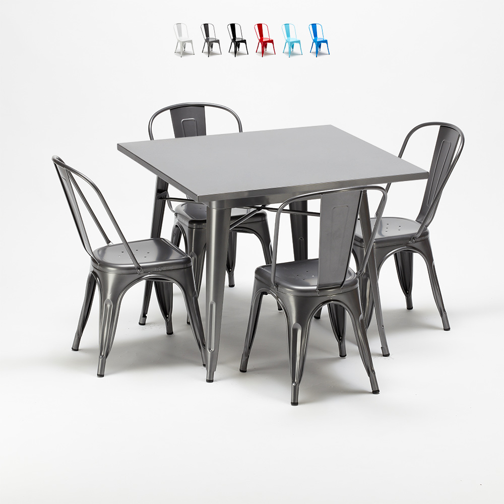 conjunto de mesa cuadrada y sillas industriales de metal estilo flushing