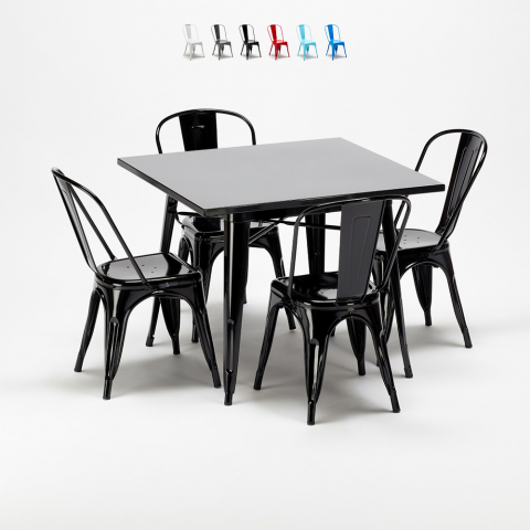mesa cuadrada y sillas de metal soho estilo industrial Promoción