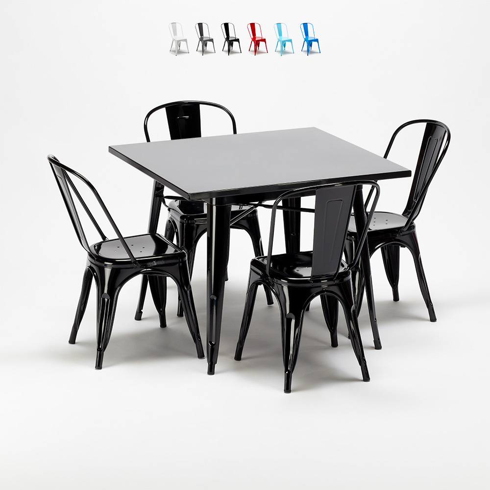 mesa cuadrada y sillas de metal soho estilo industrial