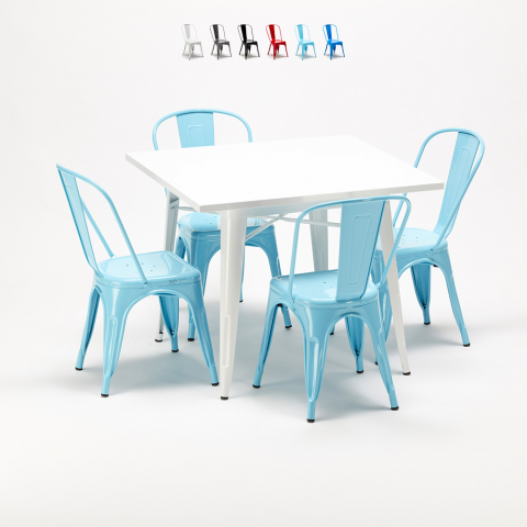 juego de sillas de metal estilo Lix y mesa cuadrada diseño industrial harlem Promoción
