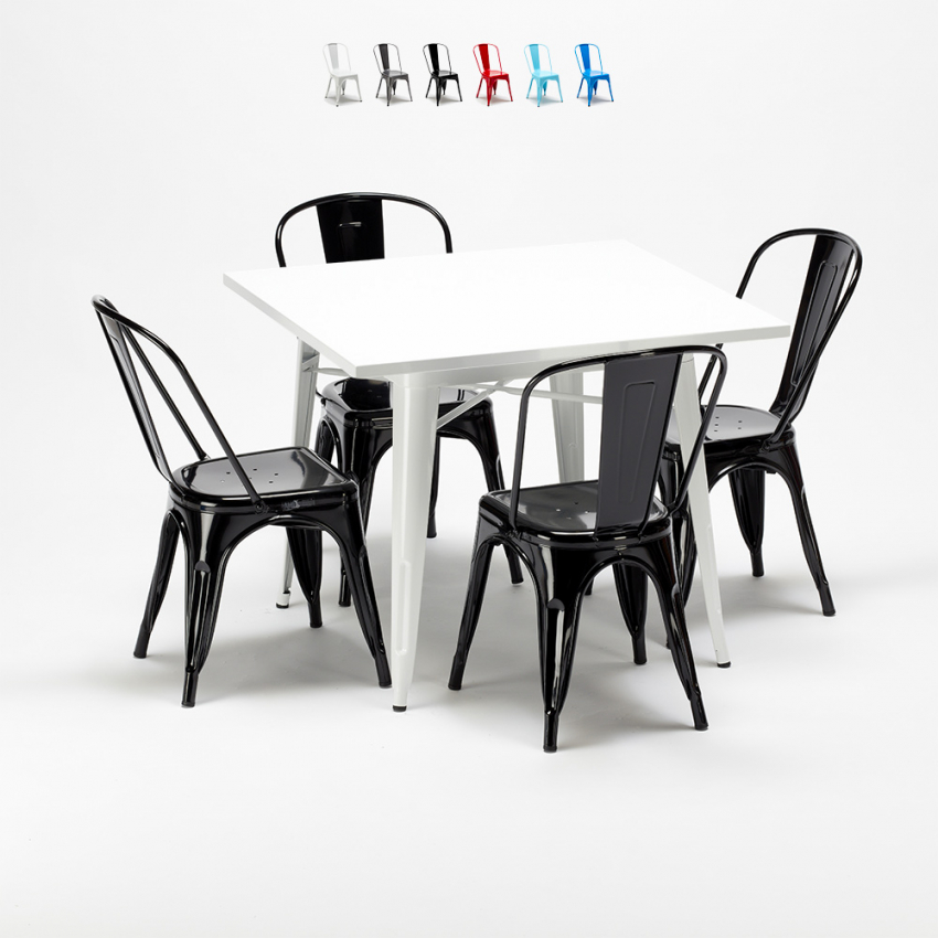 juego de sillas de metal estilo Lix y mesa cuadrada diseño industrial harlem Coste