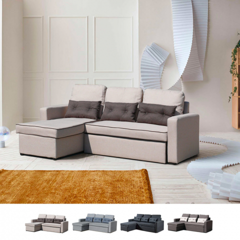 Sofá cama de esquina de 3 plazas con cojines para sala de estar Smeraldo: Comodidad y funcionalidad en uno solo mueble Promoción