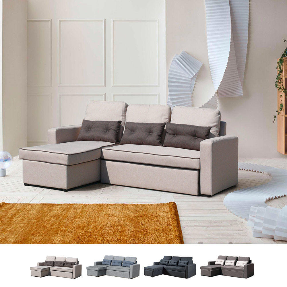 Sofá cama de esquina de 3 plazas con cojines para sala de estar Smeraldo: Comodidad y funcionalidad en uno solo mueble