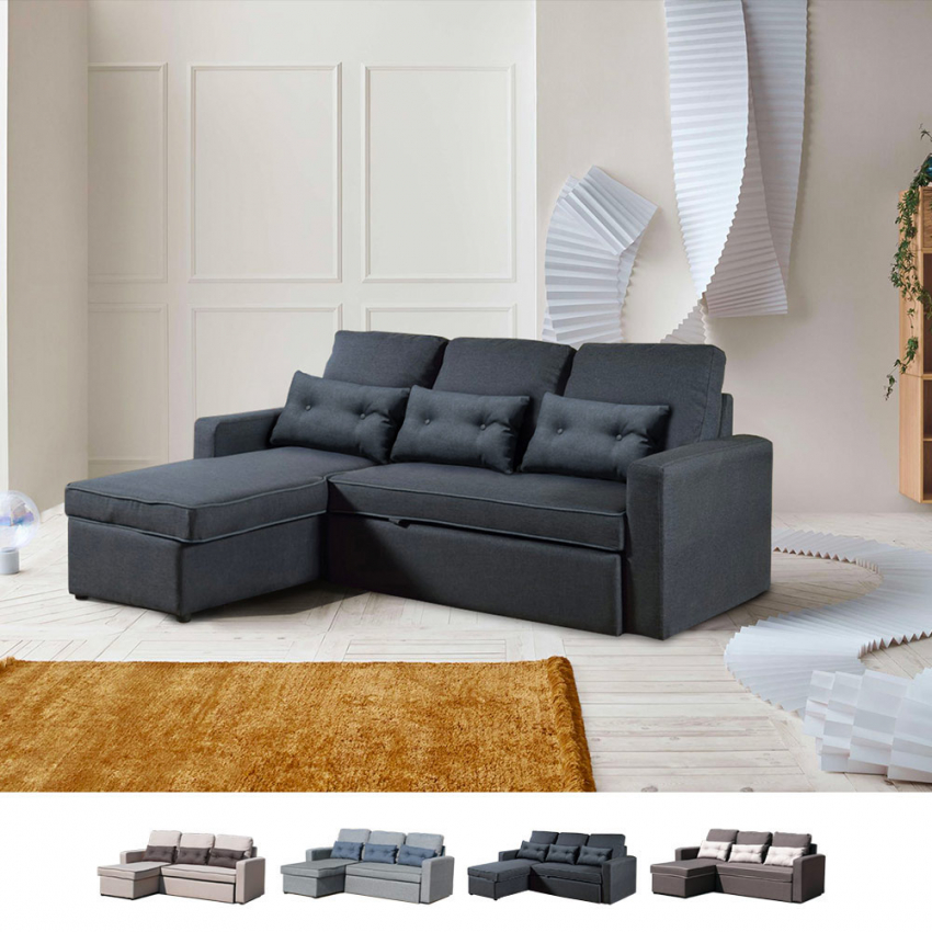 Sofá cama de esquina de 3 plazas con cojines para sala de estar Smeraldo comodidad y funcionalidad en uno solo mueble 