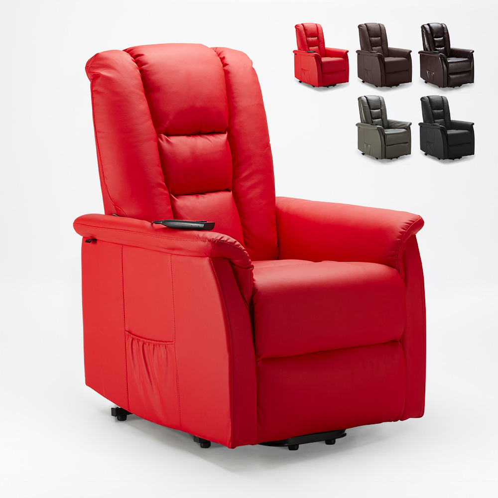 Sillón relax de cuero polipiel de diseño con sistema de reclinación eléctrico Joanna Fix