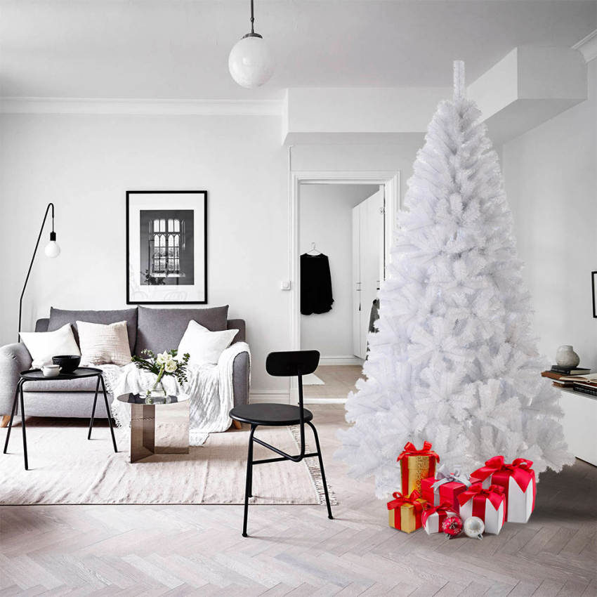 Árbol de Navidad Artificial Tradicional Blanco con soporte 210 cm Aspen Promoción