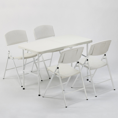 Set de mesa rectangular de 120x60 con 4 sillas plegables para camping y jardín Hood
