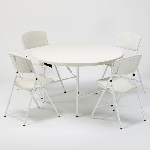 SET de mesa redonda 120 con 4 sillas plegables ideales para camping y jardín Columbia