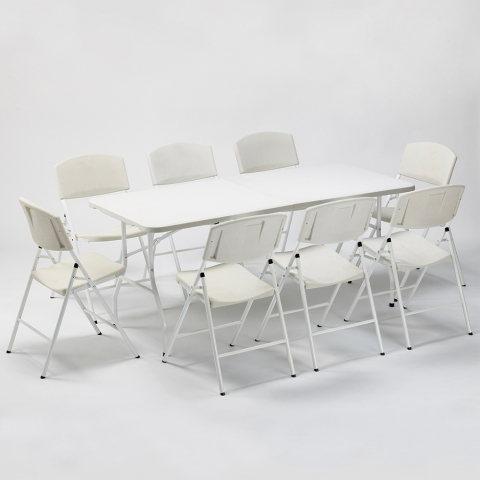 Conjunto de mesa rectangular de 200x90 con 8 sillas plegables para jardín Davos Promoción