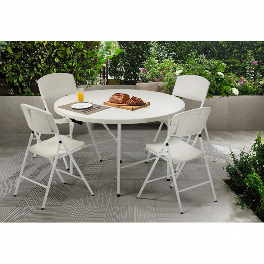  SET de mesa redonda 120 con 4 sillas plegables ideales para camping y jardín Columbia Promoción 