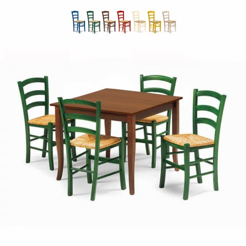 Set 4 sillas y mesa interior bar cocina cuadrado 80x80 madera Rusty
