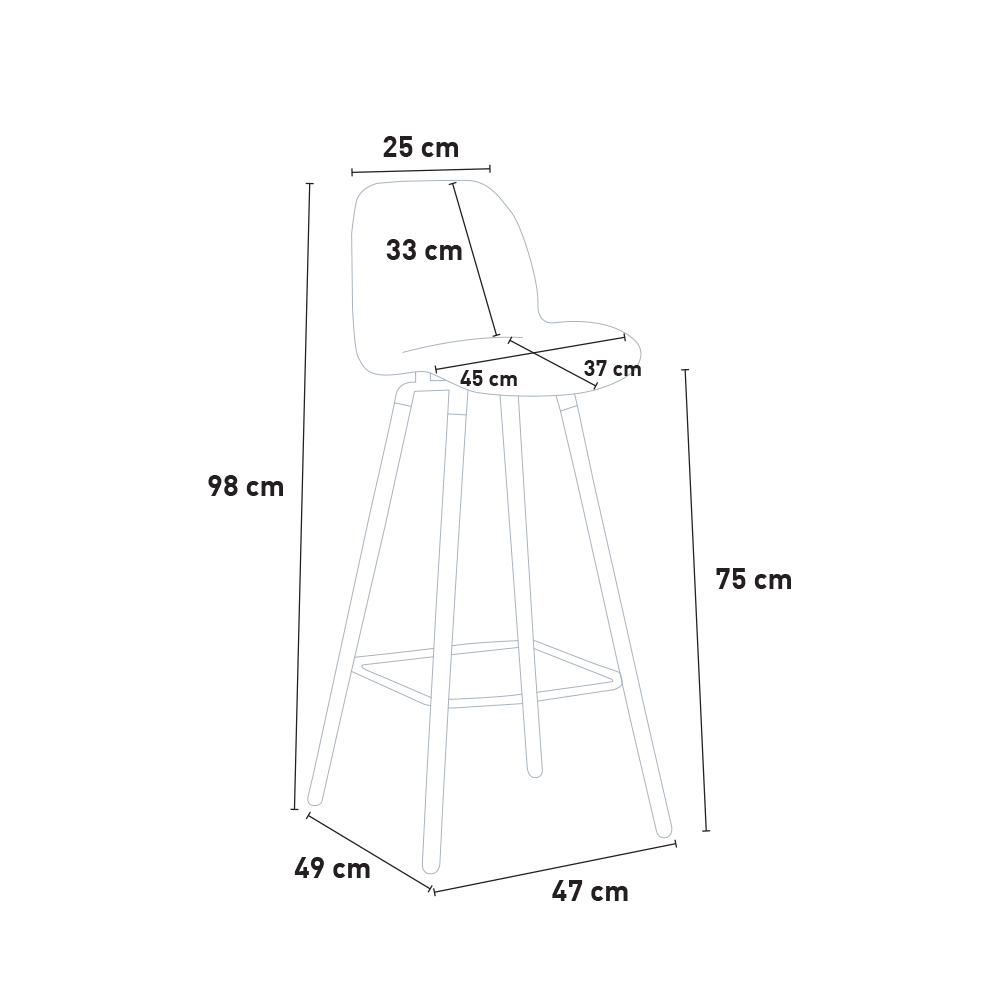 Taburete alto moderno de diseño escandinavo para bar y cocina