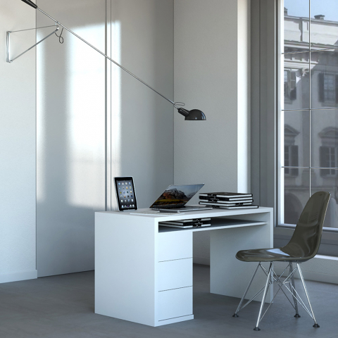 Escritorio de oficina blanco de diseño moderno con 3 cajones 110x60cm Franklyn