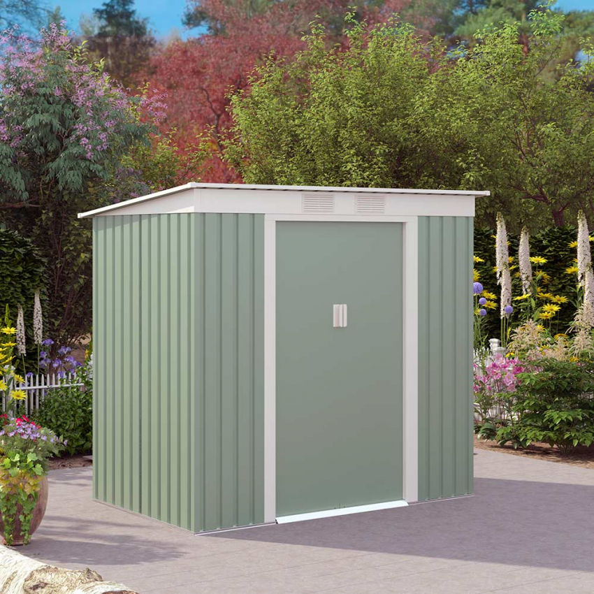  Almacén de jardín de puertas correderas resistente de acero galvanizado verde Alps NATURE 201x121x176cm Promoción 