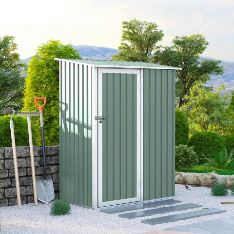 Cobertizo de jardín chapa galvanizada en metal verde caseta para herramientas Amalfi NATURE 143X89x186cm