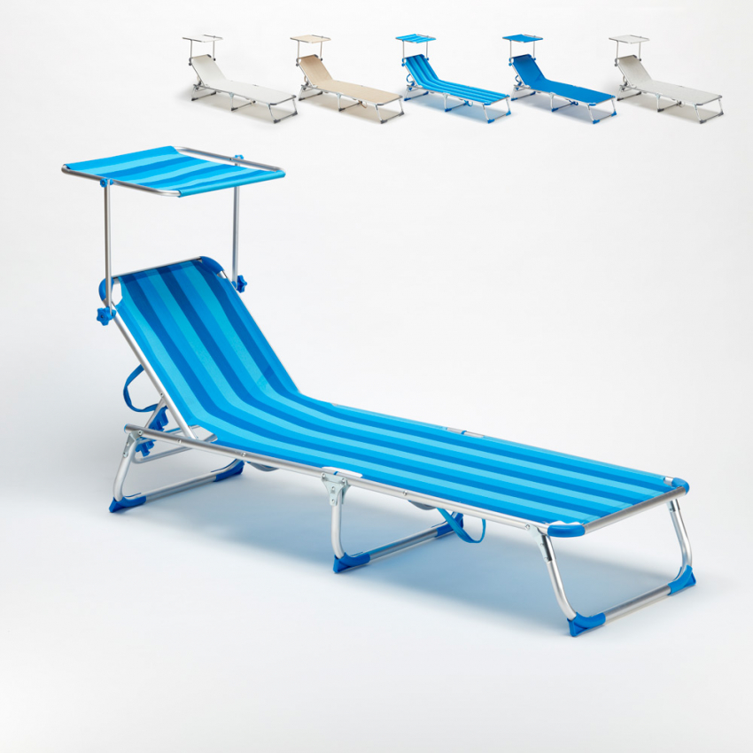 Tumbona Playa Cama Con Parasol De 3 Posiciones Azul De Aluminio Y Textileno  De 190x58x25 Cm con Ofertas en Carrefour