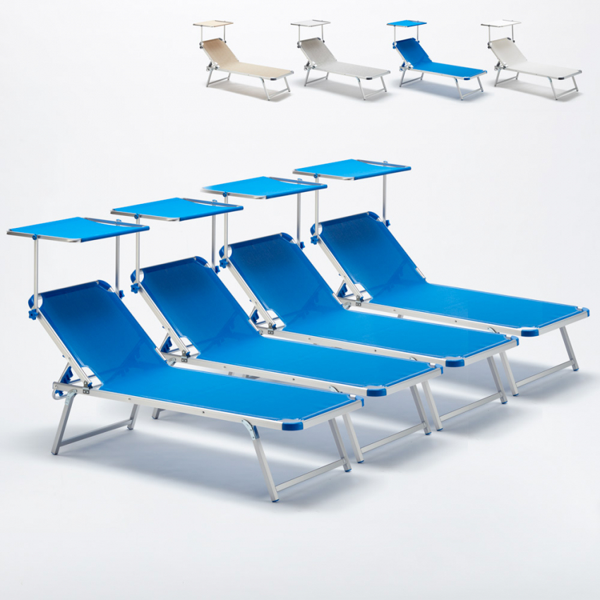4 Tumbonas de Aluminio para Playa con Toldo Ajustable Nettuno Stock