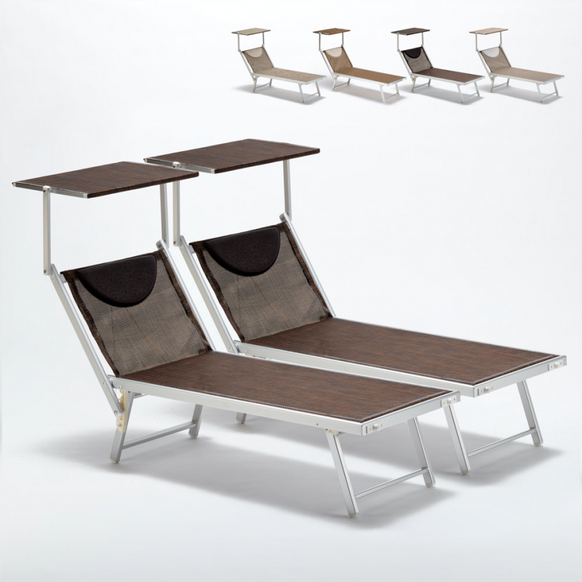 2 Tumbonas plegables de aluminio con parasol para playa - Santorini Limited Edition Rebajas