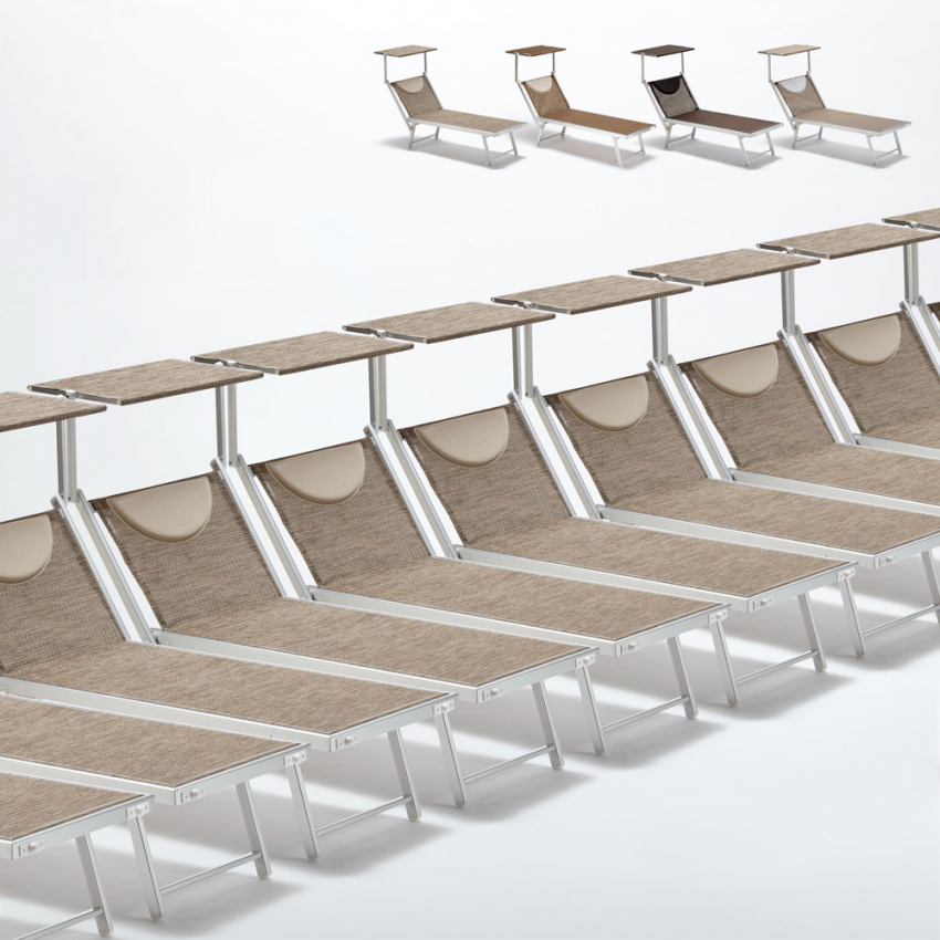 20 Tumbonas plegables de aluminio con parasol para playa - Santorini Limited Edition Características