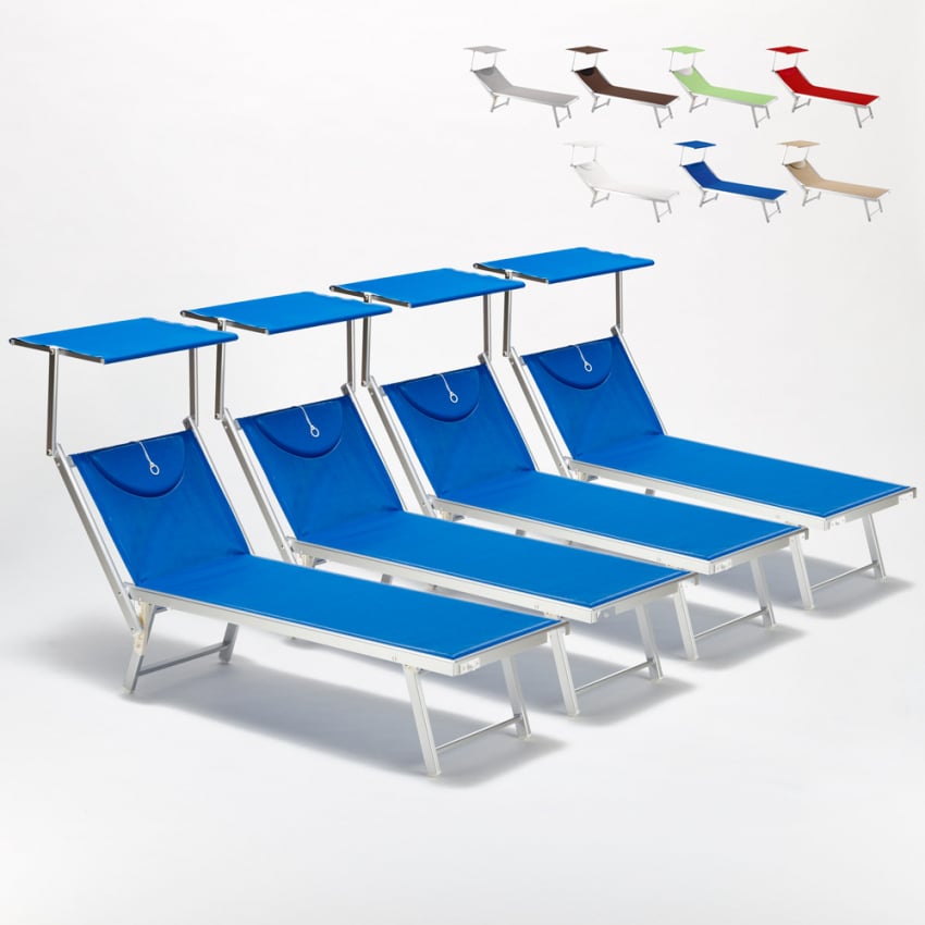 4 Tumbonas plegables de aluminio con parasol para playa - Santorini 
