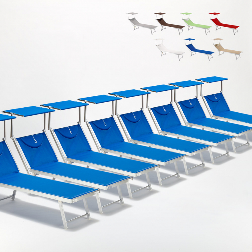 20 Tumbonas plegables de aluminio con parasol para playa - Santorini Precio 20 Tumbonas plegables de aluminio con parasol para playa - Santorini Precio