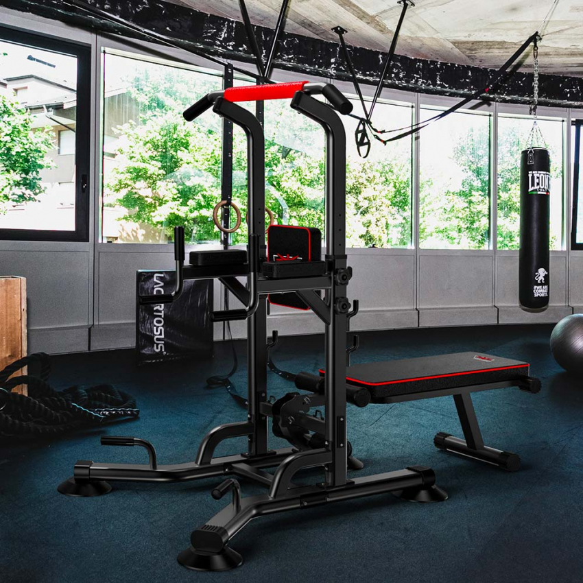 Máquina Musculación con Multiestación Press de Banca Dominadas Flexiones TRX Gym Yurei