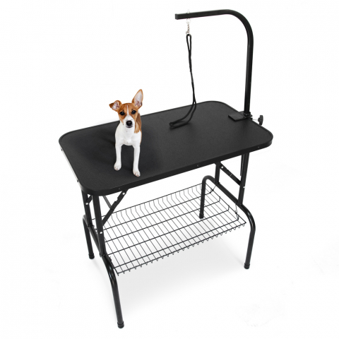 Mesa de aseo ajustable de aluminio para perros y gatos con almacenamiento Canis Plus