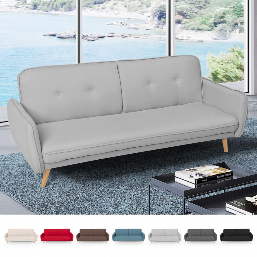 Sofá cama reclinable de diseño nórdico clic clac 3 plazas tejido Merida Medidas Sofá cama reclinable de diseño nórdico clic clac 3 plazas tejido Merida Medidas