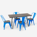 conjunto de mesa rectangular 120 x 60 con 4 sillas en acero y madera industrial estilo roger 
