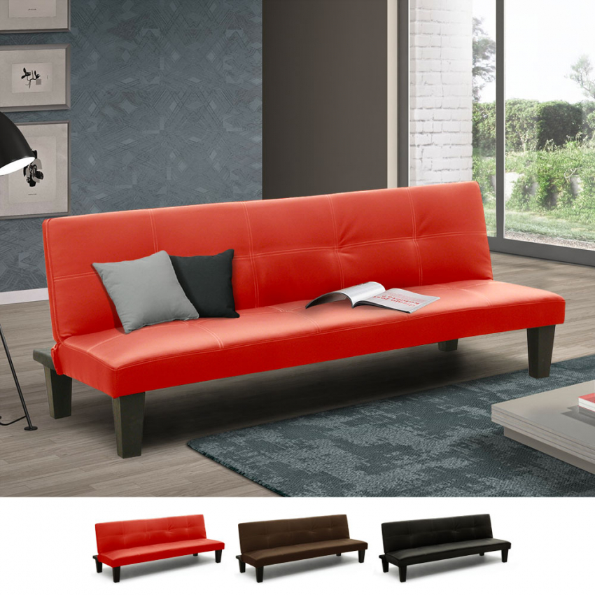 Sofá cama pequeño con cuero sintético para estudio apartamento de dos habitaciones Topazio Joy Modelo Sofá cama pequeño con cuero sintético para estudio apartamento de dos habitaciones Topazio Joy Modelo