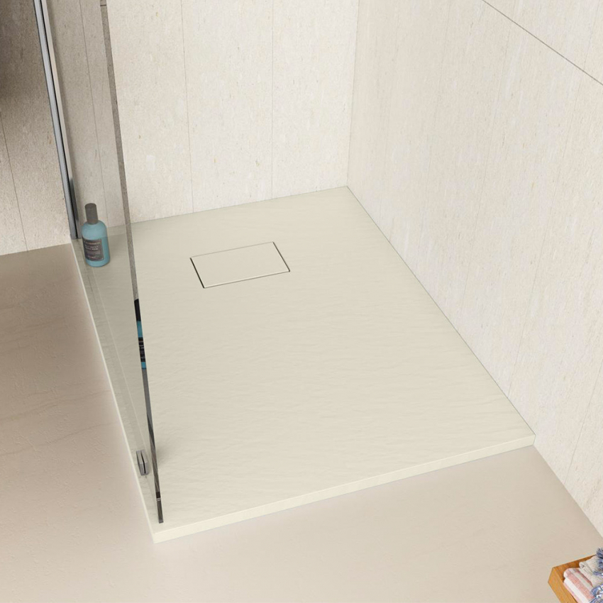 Plato de ducha rectangular a ras de suelo de resina 90x70 Stone Stock