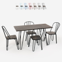 conjunto de mesa rectangular 120 x 60 con 4 sillas industriales de madera en acero, diseño magis 