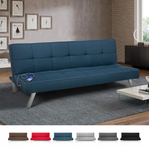 Sofá cama de tela con puerto USB y patas de metal design AstraLIS