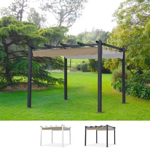 Cenador de jardín cuadrado 3x3 metros de acero y aluminio para jardín, catering, restaurantes y piscinas Firenze uv Promoción
