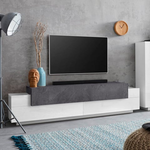 Mueble TV 4 estantes y 3 puertas abatibles 200 cm diseño moderno Corona Low Report