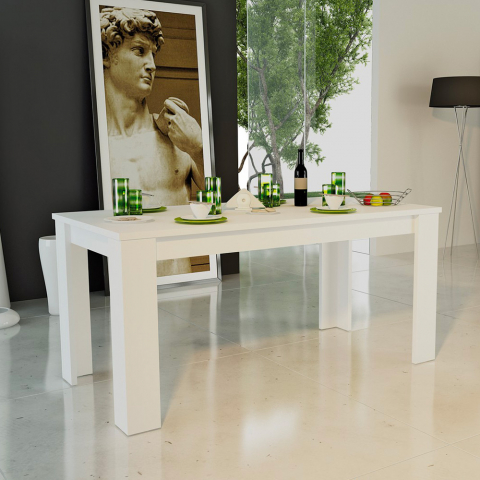 Mesa de comedor extensible 160-210x90cm diseño moderno de madera blanca Jesi Larch