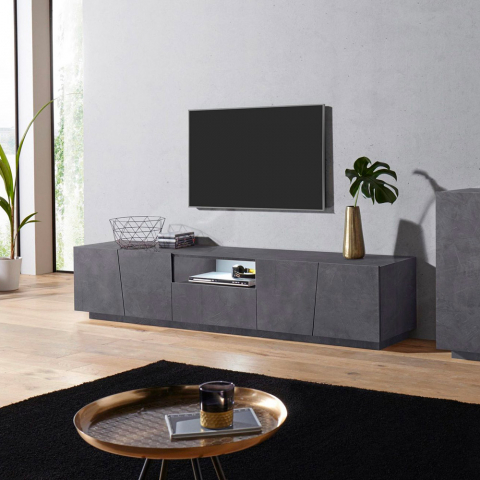 Mueble TV moderno con 4 puertas correderas cajón 220cm Vega Low Ardesia XL Promoción