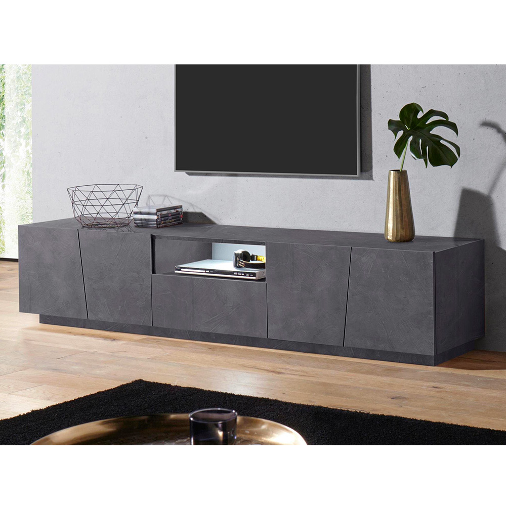 Mueble Tv Moderno Con 4 Puertas Correderas Cajon 220cm Vega Low Ardesia Xl