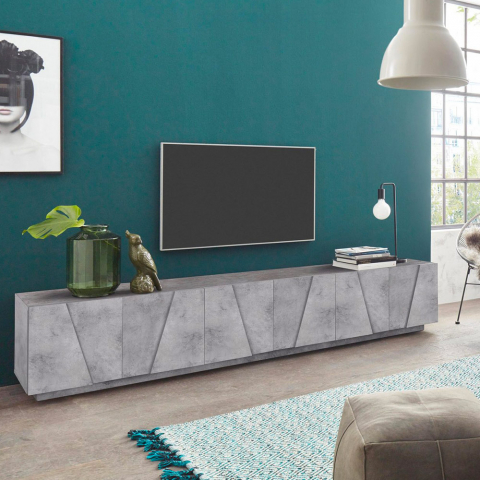 Mueble de TV de 6 puertas y 3 estantes de diseño moderno Ping Low XL Concrete