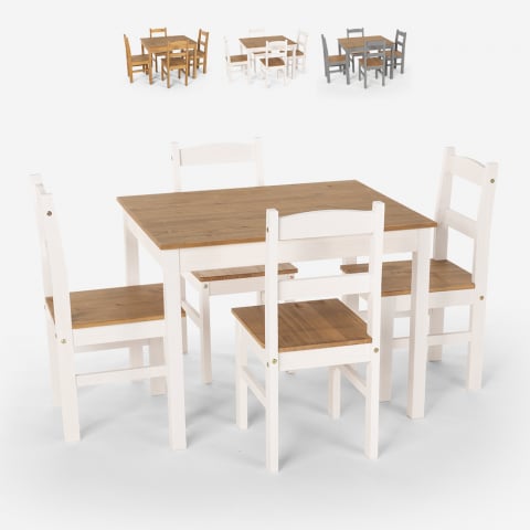 Conjunto de mesa rectangular 100x80 4 sillas de madera estilo country Rusticus