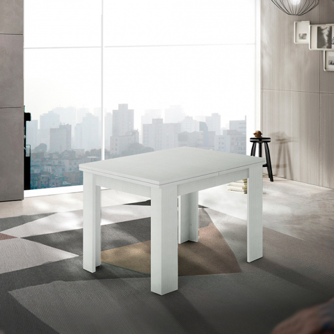 Mesa para comedor extensible 90-180x90cm de diseño madera blanca Jesi Liber Wood Promoción