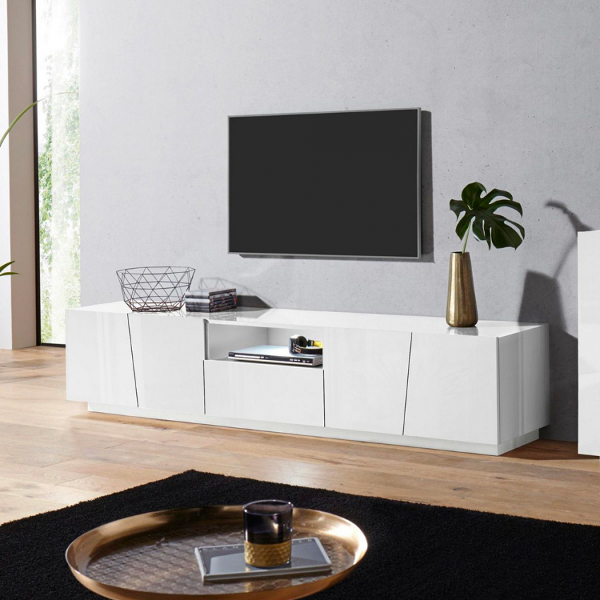 Mueble TV de 4 puertas con cajón blanco diseño moderno Vega Low XL Promoción
