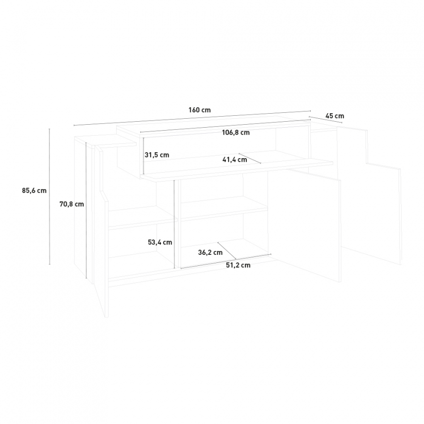 APARADOR MODERNO DE salón con 3 puertas y 1 estante con solapa de diseño  madera EUR 399,95 - PicClick ES