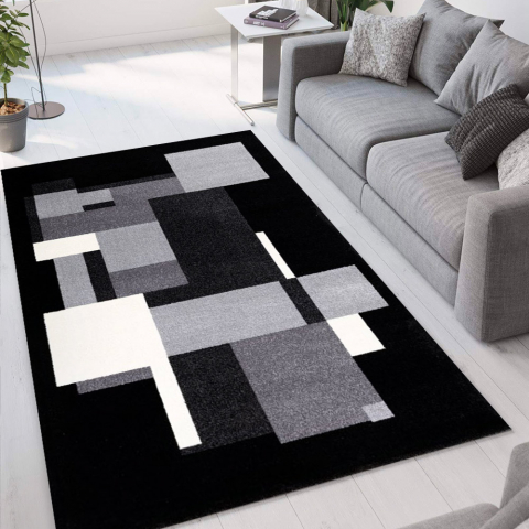 Alfombra rectangular moderna diseño geométrico gris negro Milano GRI014 Promoción